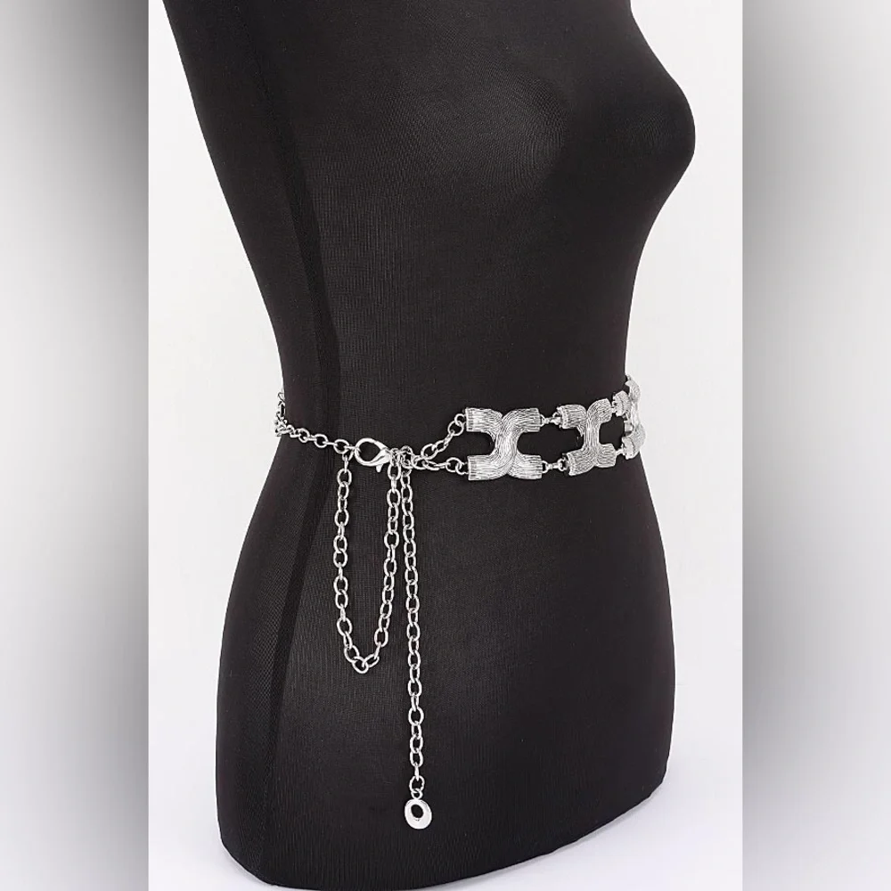 Gold or Silver Textured X-link Metal Chain Statement Belt